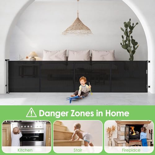 Treppenschutzgitter Türschutzgitter Ausziehbar 0-500 cm,Baby Absperrgitter Schutzgitter Treppe für Kinder,Katzen und Hunde,Geeignet für Innen Außenbereich (500cm/grau)