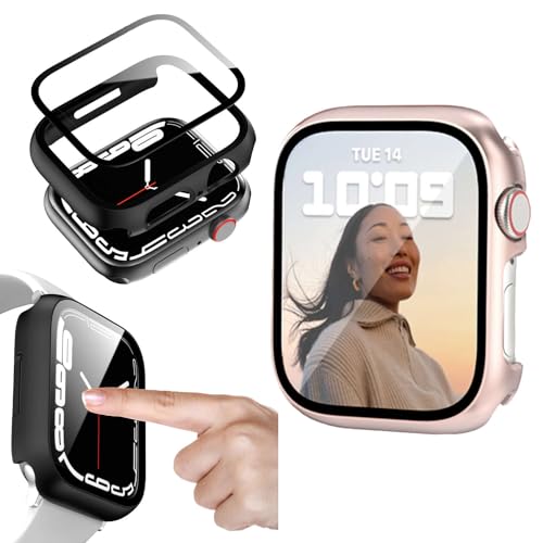 Wigento Für Apple Watch Series 9 8 7 45mm / 6 SE und 2023 2022 5 4 44mm 2 in 1 Shockproof Hart Uhr Hülle Cover + H9 Hart Glas Pink