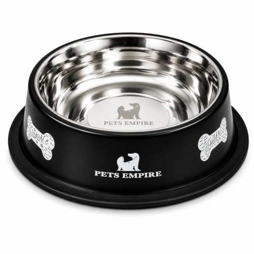 Image of Pets Empire Stainless Steel Dog Feeding Bowl, Grey Colour, Medium (Black(1))