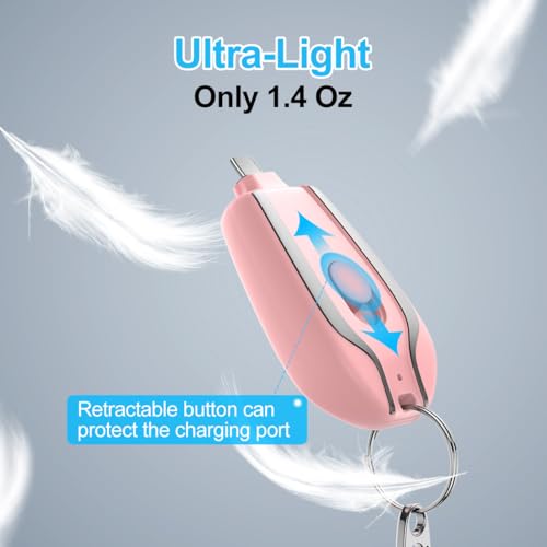 Keychain Portable Charger for USB C, Mini Power Emergency Pod, Ultra-Compact External Type C Power Bank Battery Pack,Small Andriod Cell Phone Charger,Pink 1