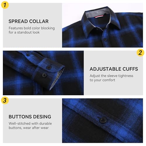 Image of WARHORSEE Flannel Shirt for Men Long Sleeve Button Down Plaid Shirts | Soft Cotton Blend for Multi-season Wear, Lightweight yet Warm, Dual buttoned storage pockets, Machine Washable Easy Care