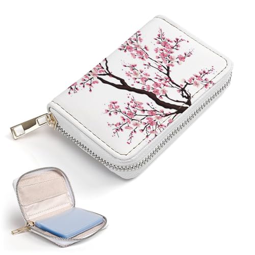 Women Leather Coin wallet, Key Change Organizer Zipper Card Holder Purse Clutch Pouch Pocket 4.5x3.15 in Print Pink Cherry Blossom2