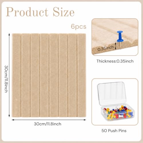 Image of QUIET CANVAS Acoustic Wall Slat Pinboard, 1x1ft, Pack 6, 50 PushPins Sand