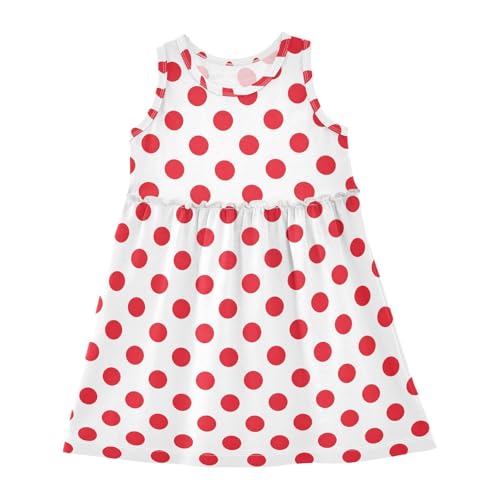 ALAZA White Red Polka Dot Girls Dress Sleeveless Dresses Toddler Casual Dress Summer Sundress 2-8 Years