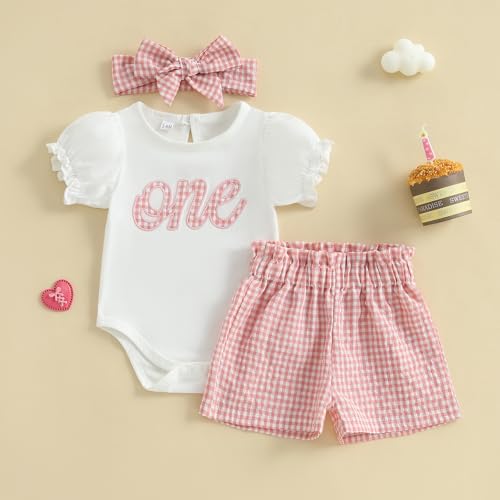 Amiblvowa Toddler Baby Girl 1st 2nd 3rd Birthday Outfit One Two Three Romper Shorts First 1 2 3 Year Old Smash Cake Clothes2