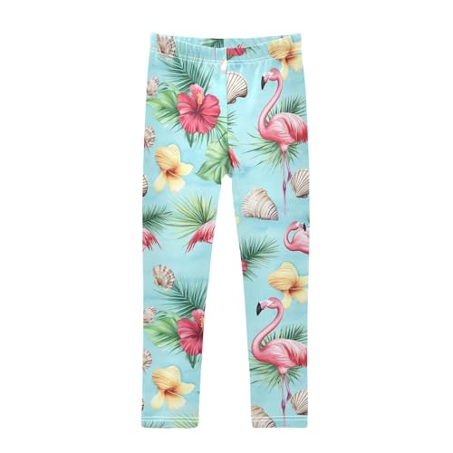 Wusikd Pink Flamingo Girls' Leggings Toddler Doodles Tropical Palm Leaves Kids Yoga Pants Dance Active Tights 4T