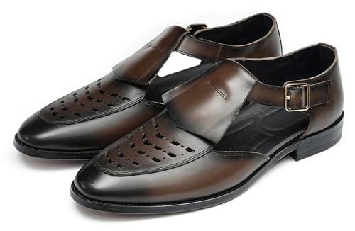 Santimon Mens Sandals Leather Dress Shoes for Men Business Casual Fashion Comfortbale Breathable Closed-Toe Buckle Summer Shoes