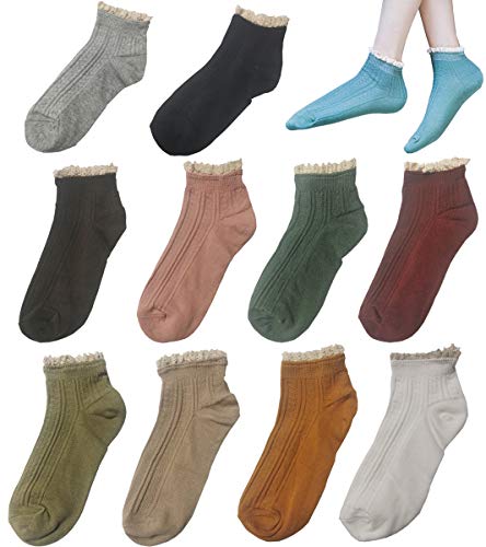 FYLuoke Lace Ruffle Turn-Cuff Socks Ankle Crew Low Cut Casual Socks Knit Cotton Lettuce Dress Socks for Women Lady (Lace)