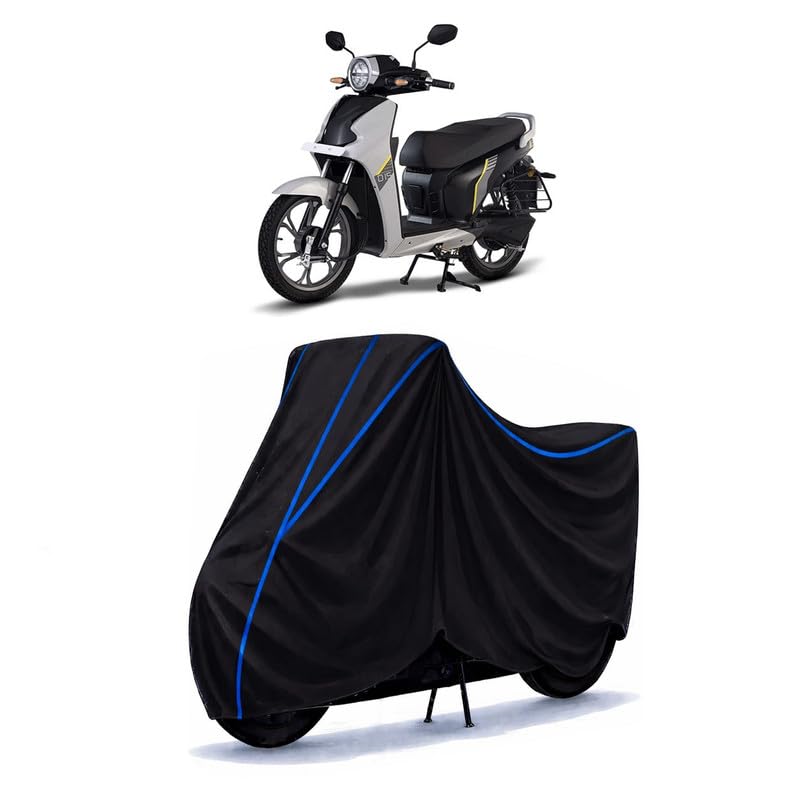 Image of Scooty Cover Water Resistant for D15 | Universal Scooter & Bike Cover | Heavy Duty UV Protection | Dust, Rain & Scratch Protection | Elastic Fit All Weather Indoor Outdoor | Black with Blue Piping