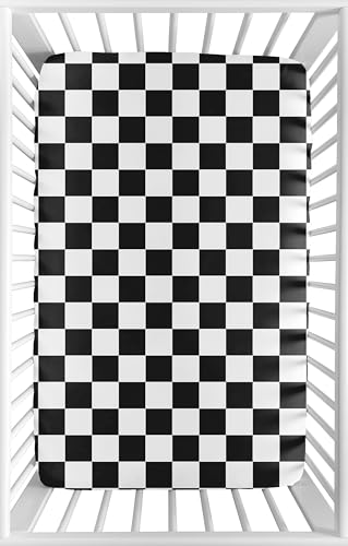 Image of Sweet Jojo Designs Baby Fitted Mini Crib Sheet (Black and White Gingham Checkered Plaid) for Boys /Girls, Newborn /Infant Nursery, Play Yards, Portable Cribs (Vintage, Classic Checkerboard, Racing Flag)