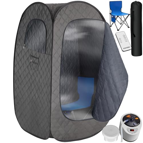 TecTake® Sauna da casa a Vapore Portatile, Pieghevole, generatore 1000 W, 15 Livelli Temperatura, Bagno Steamer, Cabina Domestica Spa, diffusore Oli Essenziali, Sauna da Esterno e Interno - Grigio