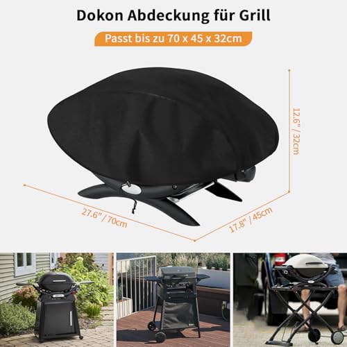 Dokon Premium Grill Abdeckhaube für Weber Q100/Q1000/Q120/Q1200/Q1400, Grillabdeckung Wetterfest Robustes Oxford-Gewebe Tisch Gasgrill Abdeckung für Weber, Enders & Mehr (70x45x32cm) - Schwarz 2