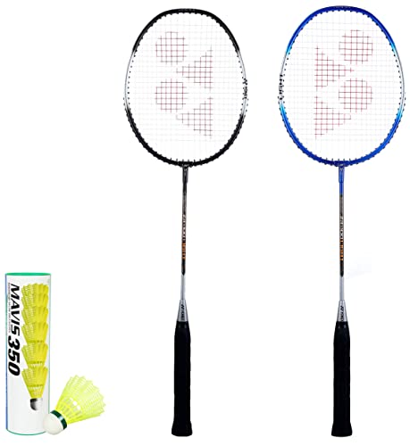 Image of Yonex Mavis 350 Green Cap Nylon Shuttlecock (Yellow)&Yonex ZR 100L Aluminium Strung Badminton Racquet (Black /Blue) with Full Cover