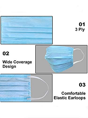Image of Nirwans Disposable 3-Ply Face Masks with Non Woven Fabric Loop - Pack of 100 - Comfortable, Secure, and Breathable Protection with nose pin. (Loop Face Mask)