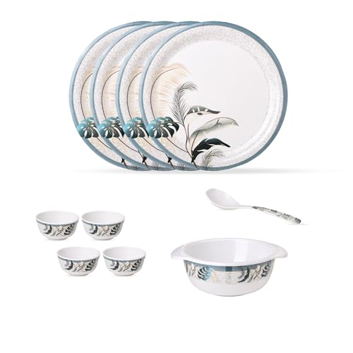 Image of Golden Fish 10 Pcs Dining Set with Serving Bowl & Spoon | 4 Full Plates, 4 Veg Bowls, 1 Donga & 1 Serving Spoon | Clean Table Setup Dinnerware for Home Use, Daily Meals & Gifting 61