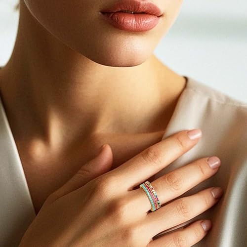 Gold Stacking Rings for Women Non Tarnish,14k Real Gold Plated Colored Diamond Rings for Women Elegant Eternity Band Pinky Ring Stack Personalized Jewelry Gift4
