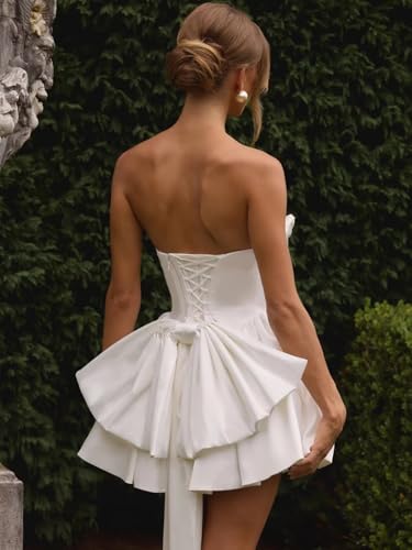 Satin Homecoming Dresses Strapless Corset Cocktail Party Gown Short A-Line HOCO Dress with Bow2