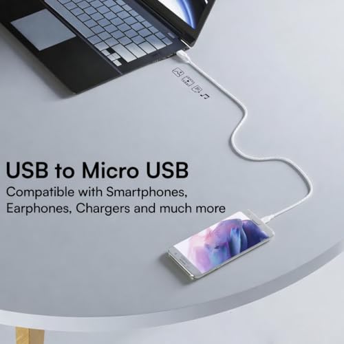 Image of USB A To Micro USB (V8) Nylon Braided Fast Charging & Data Cable, Micro Cable Reinforced Connectors Compatible With Vivo Y11,Y12,Y15,Y17,Y21 (2019),Y53,Y55s,Y65,Y69,Y71,Y81,Y83,Y85,Y91,Y93,Y95,Y1,Y1s