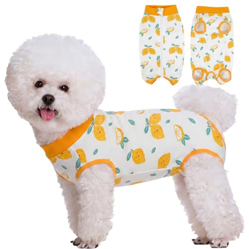 Image of BRKURLEG Small Dog Recovery Suit After Surgery Female Male, Back Zipper Spay Recovery Suit for Dogs & Cats, Anti-Licking Puppy Surgical Onesie for Abdominal Wound, Cone Alternative, Yellow L