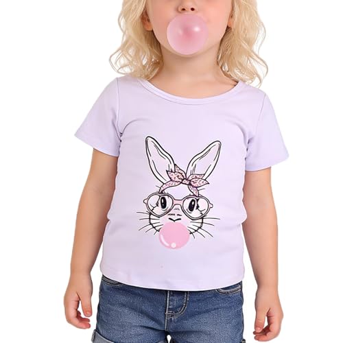 Image of Easter Toddler Girls T-Shirts Bunny Short Sleeve Shirts Kids T Shirts Cotton Girls Summer Tops T-Shirts 3-8Y