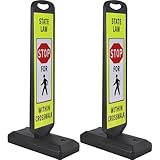 OranLite 2 Pack 43' x 9.6' inch Double Sided Pedestrian Crosswalk Sign, 21.8' x 9.6' x 4' Durable HDPE Water Filled Base, Portable High Visibility Reflective Traffic Safety Parking STOP Signs (Yellow Green-2Pack)
