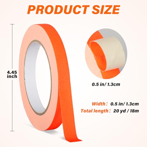 Image of GEYYANG Spike Tape, Orange Fluorescent Gaffers Tape 1 /2 inch x 20 Yards, Black Light UV Reactive, Multipurpose Fluorescent for Stage Marking, Party and Art Crafts