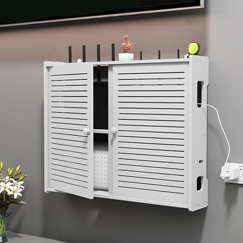 Elegante caja de almacenamiento para enrutador WiFi montado en la pared, estante de gestión de cables para sala de estar y dormitorio, 48 x 11 x 31 cm, decora tu espacio con elegancia