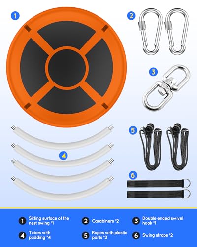 Image of Everyfun 43 inch Saucer Tree Swing for Kids Adult, 700lbs Weight Capacity, Waterproof Flying Saucer Swing with Adjustable Hanging Straps, Swing Seats for Backyard Outdoor Indoor Playground, Orange