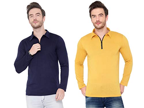 Image of Men's Cotton Blend Full Sleeve Zip Neck Polo T-Shirt (Pack of 1)