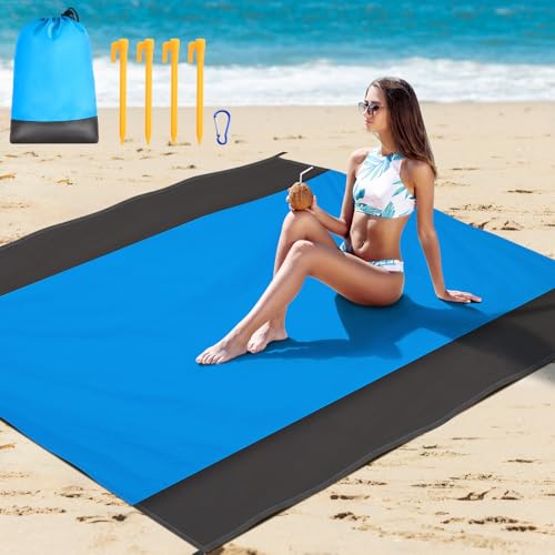 Stranddecke Sandfrei Strandtuch XXL 210x200 cm - Sandfreie & Sandfeste Strandmatte für Strand Camping Picknick oder Reise - Perfekt für Beach Picknickdecke und Outdoor-Aktivitäten - Leicht (Blau)
