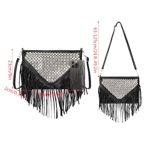 Image of Hoce Women's Leather Fringe Messenger Bag Large Hobo Crossbody Tassel Shoulder Bags, Gift for Mom Wife Girlfriend