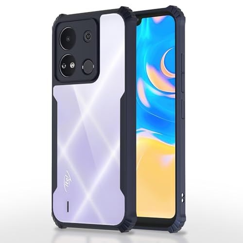 Image of Pikkme itel A04 Back Cover | Crystal Clear Transparent Back | Ultra Hyrbid | Full Camera Protection | Raised Edge | Bumper Back Case (Blue)