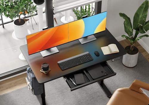 Image of Claiks Electric Standing Desk with Drawer 48 x 24 Inch Black