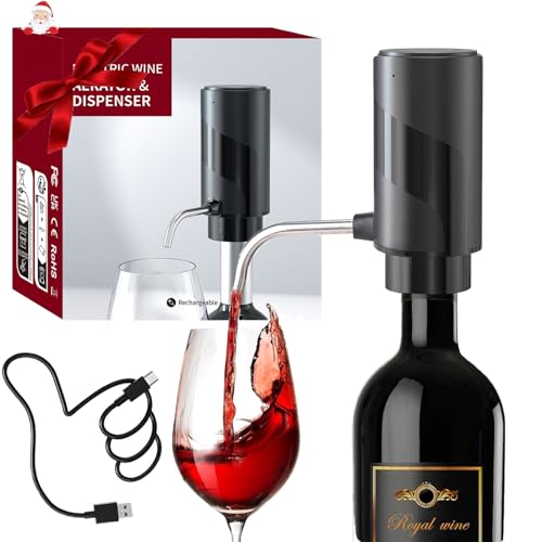 QSMYUYE Aireador de Vino Eléctrico, 2 en 1 de Aireador y Vertedor de Vino Eléctrico, Vertedor Eléctrico de Vino Aireador con Cable USB, los Mejores Regalos de Vino