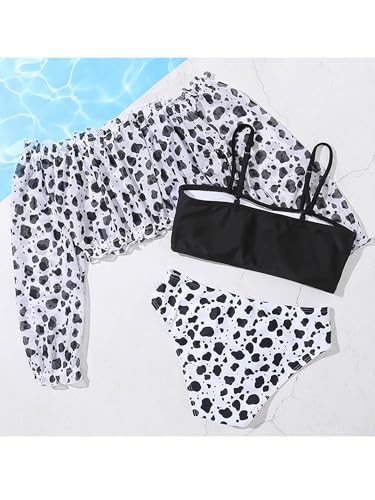 Kids Girls 3-Piece Leopard Print Bikini Swimsuit Rash Guard Swim Top with Brief with Beach Coverup4