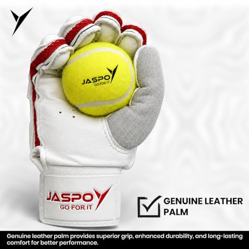 Image of Jaspo League Cricket Batting Gloves | Leather Palm for Superior Grip | EVA Foam Padding| Tri Curve Design| Air Vents| Towel Elastic Wrist| Nylon Mesh & Stitch| Ideal for Tennis Ball Cricket & Practice