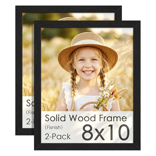 Image of 8x10 Picture Frame Set of 2, Solid Wood Frames, Black Woodgrain