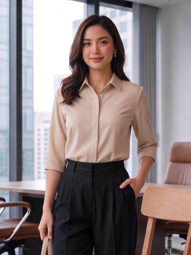 Image of Style Quotient Women Solid Aqua Green Polycrepe Formal Shirt