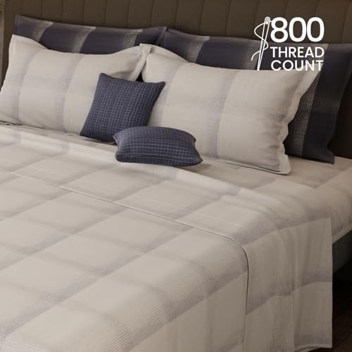 Image of BOUTIQUE LIVING Platinum Pulse Manchester 100% Cotton 800 TC White Geometrical King Bedding Set
