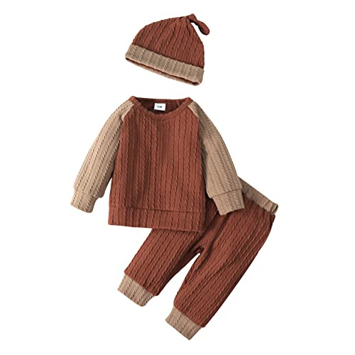 Image of JASSAK Newborn Baby Boys Clothes Fall/Winter Color Block Outfit Long Sleeve Sweatshirt Shirt Pants Set Infant Boy Clothing