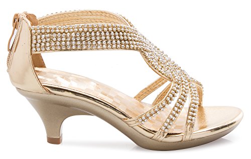Image of Olivia K Girls' Kids Open Toe Strappy Rhinestone Dress Sandal Low Heel Shoes - Wedding, Dress, Dance, Flower Girl