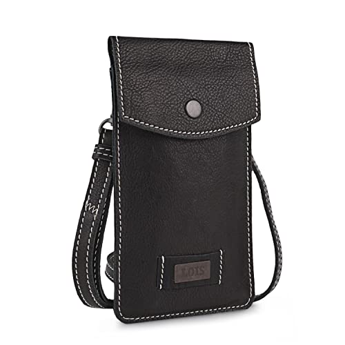 Lois - Kleine Umhängetasche für Frau echtes Leder. Langer verstellbarer und abnehmbarer Riemen., Schwarz