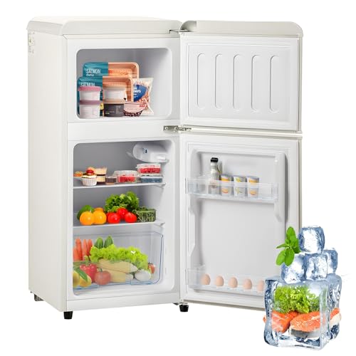 Combinación frigorífico-congelador retro: Dos puertas, 86,8 cm de alto, 45,5 cm de ancho, 60 litros de volumen total,White