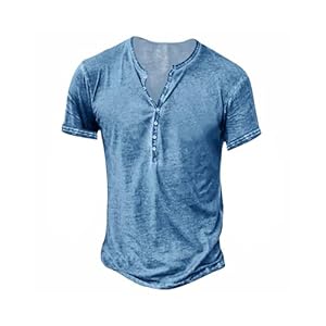 Hemd Herren Vintage Henley Shirt Kurzarm/Langarm T Shirt V Ausschnitt Slim Fit T-Shirt