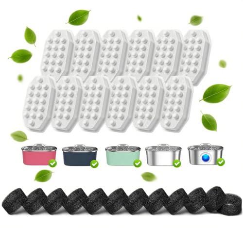 24 Pcs Cat Water Fountain Filters 12 Pack Cat Water Fountain Replacement Filters & 12 Pack Pre-Filter Sponges Fountain Filter Replacement for Rellaty and Neareal 108oz/3.2L Pet Stainless Fountain