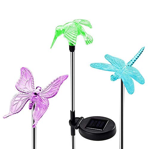 Nrpfell Lampes A Del Multicolores Impermeables Exterieures A 3 Pieces Lampes Solaires, Papillon Oiseau Eclairage Decoratif/Eclairage de Cour/Jardin (Classe Energetique A)