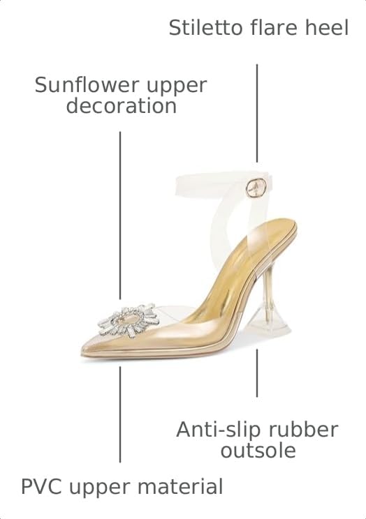 Image of Fericzot Women's Clear Heels Shoes,Slingback Crystal Rhinestones Wedding Pointed Toe Shoes High Heel Sandals
