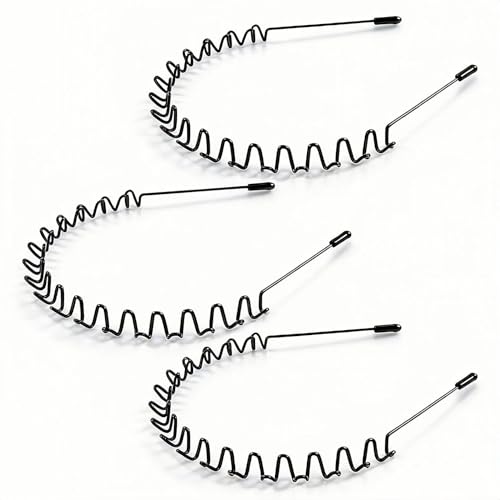 KELUBATU Metal Hair Bands Mens Headband Elastic Zigzag Headbands Outdoor Sports Headbands Fashion Simple Anti-Slip Hair Accessories (3 Pack)