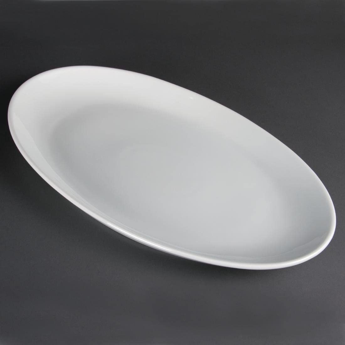 Olympia Assiette creuse ovale Whiteware 500 mm, blanche, porcelaine super vitrifiée, Passe au four et microondes, au lave vaisselle et au congélateur, Empilable, certifié BS4034, CC892