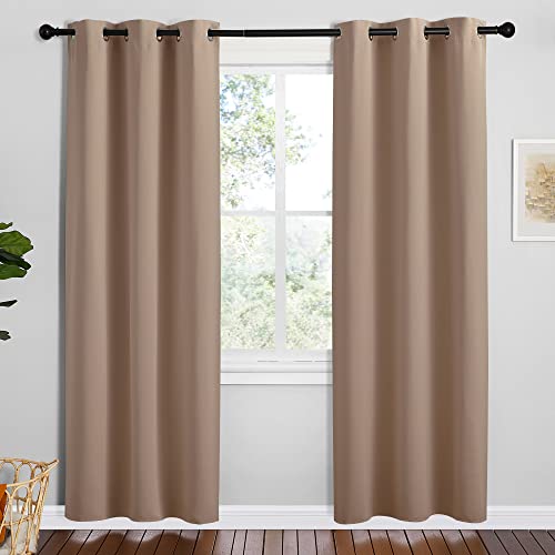 Image of NICETOWN Short Window Curtains and Drapes, Set of 2, 42 by 78 Inch, Cappuccino, Thermal Insulated Solid Grommet Blackout Curtains /Drapes for Bedroom Samll Window